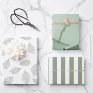 Create Your Own Sage Green White Striped Pattern  Wrapping Paper Sheet