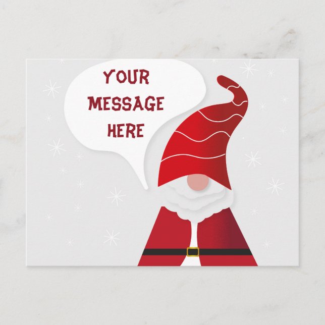 Create Your Own Santa Gnome Funny Red & White Holiday Postcard (Front)
