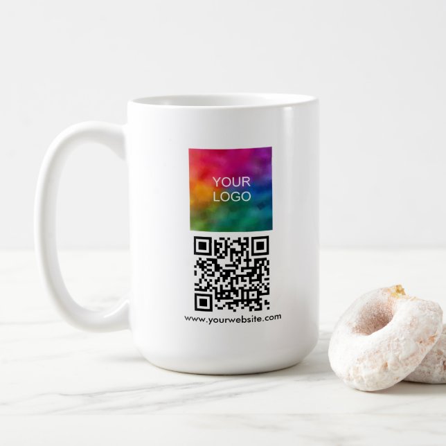 Create Your Own Scan Me QR Code Upload Logo Coffee Mug (With Donut)
