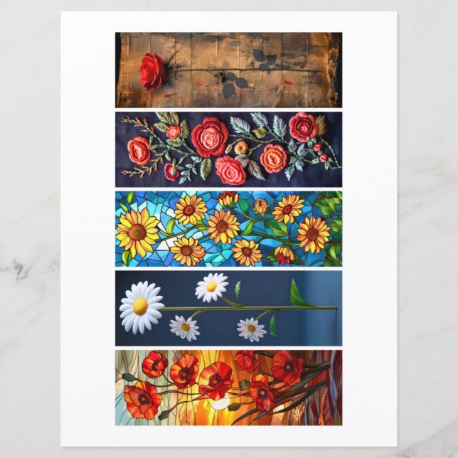 Create Your Own Set of 5 Mixed Floral Bookmarks (Front)