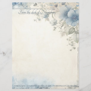 Create Your Own Shabby Chic Blue Flower Vines Letterhead
