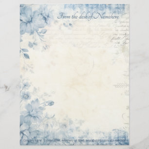 Create Your Own Shabby Chic Blue Flowers Ivory Letterhead