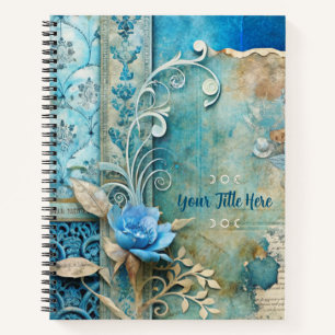 Create Your Own Shabby Chic Blue Rose Butterfy Notebook