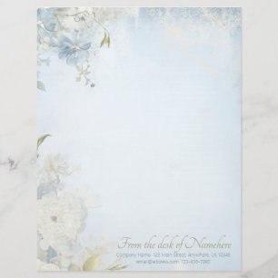 Create Your Own Shabby Chic Blue White Blossoms Letterhead