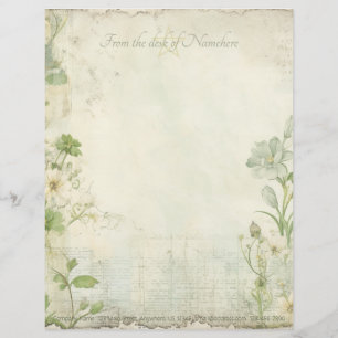 Create Your Own Shabby Chic Blue White Wildflowers Letterhead