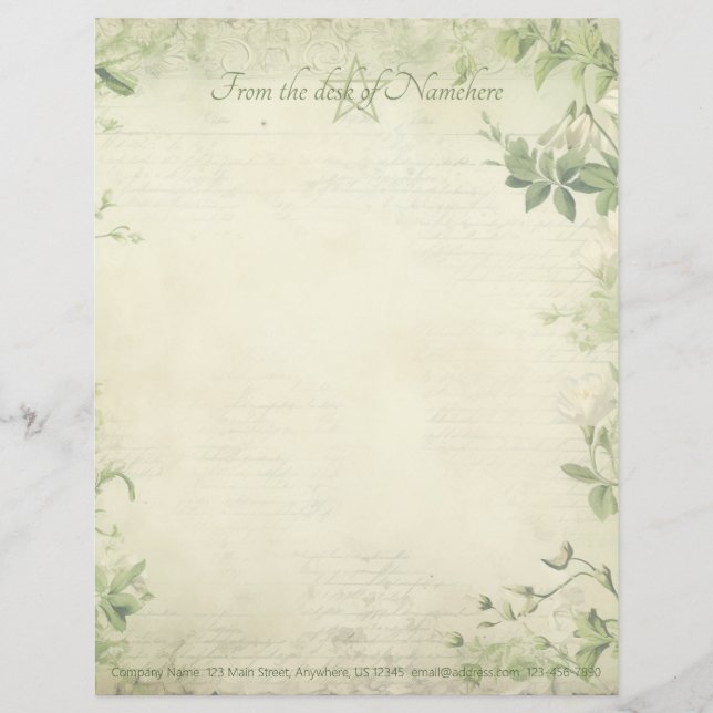 Create Your Own Shabby Chic Green Foliage Letterhead (Front)