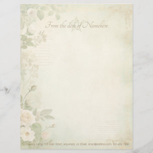 Create Your Own Shabby Chic Peach Roses Green Letterhead