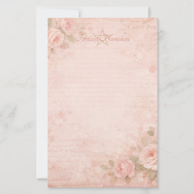 Create Your Own Shabby Chic Peach Roses Stationery (Front)