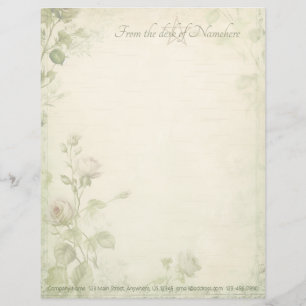 Create Your Own Shabby Chic Pink Rosebuds Green Letterhead