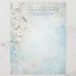 Create Your Own Shabby Chic Plum Blossoms Bird Letterhead
