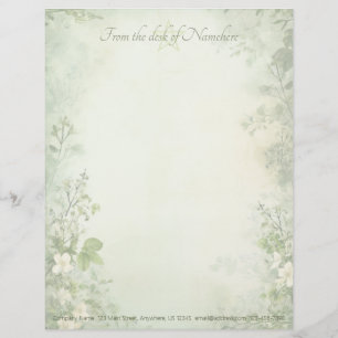 Create Your Own Shabby Chic Spring Flowers Green Letterhead