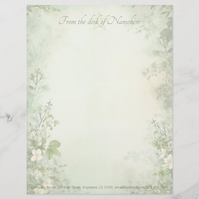 Create Your Own Shabby Chic Spring Flowers Green Letterhead (Front)