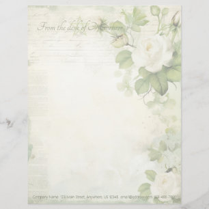 Create Your Own Shabby Chic White Roses Green Letterhead