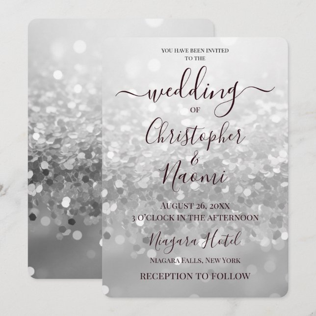 Create Your Own Silver Glitter Invitation (Front/Back)
