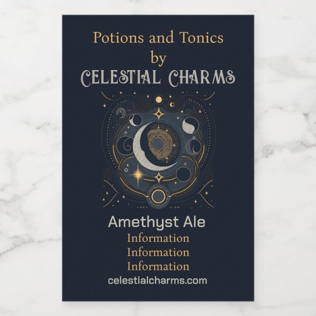 Create Your Own Silver & Gold Celestial Lunar Wine Label (Single Label)