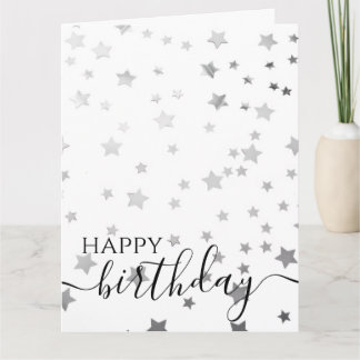 Create Your Own Silver Stars White Happy Birthday Card