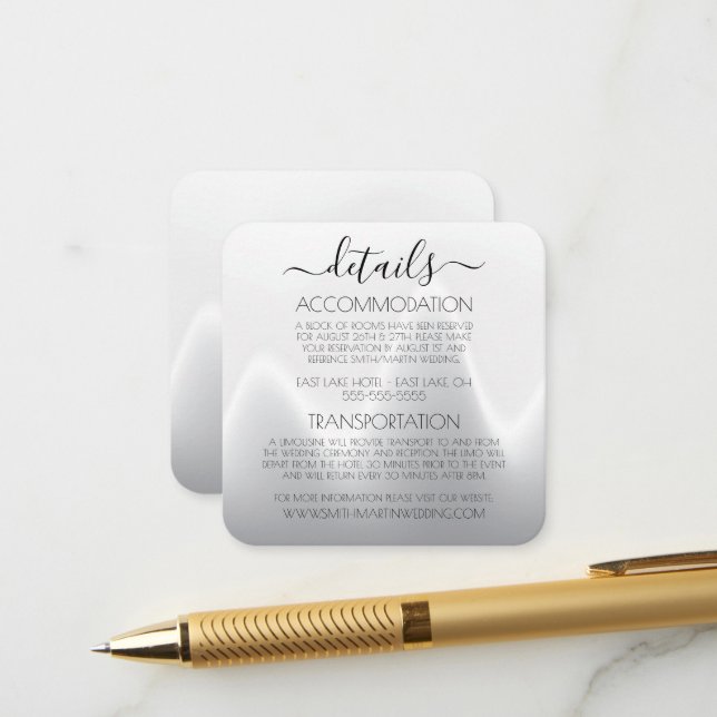 Create Your Own Silver Wave Minimalist Wedding Enclosure Card (Front/Back In Situ)