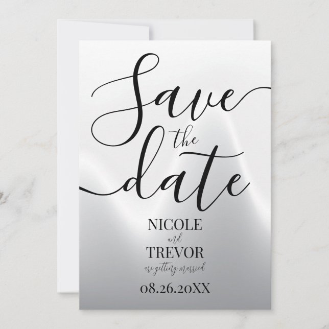 Create Your Own Silver Wave Minimalist Wedding Save The Date (Front)
