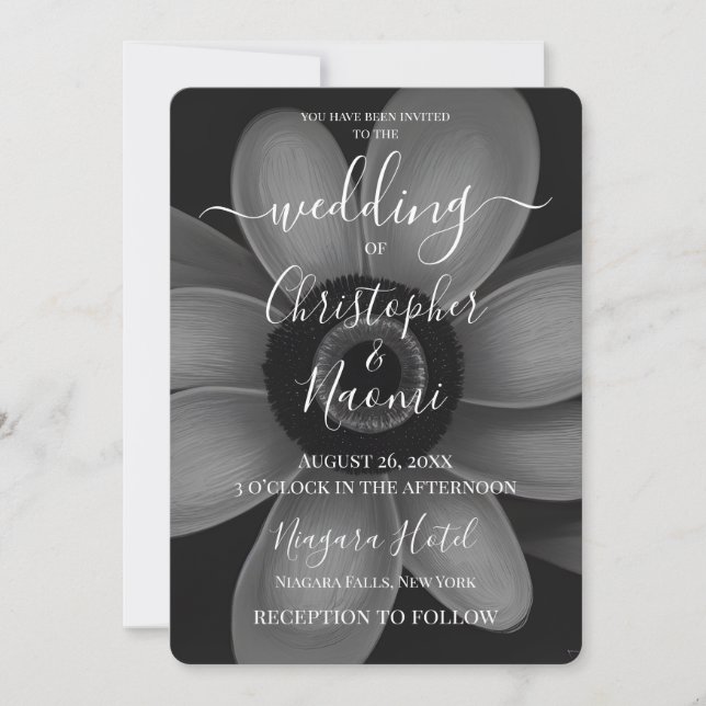 Create Your Own Simple B&W Retro Flower Invitation (Front)