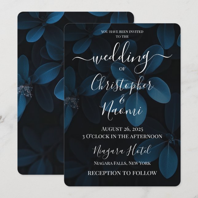 Create Your Own Simple Dark Leaves Wedding Invitation (Front/Back)