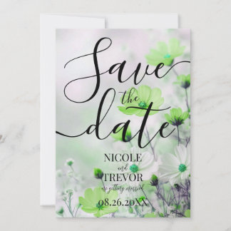 Create Your Own Simple Green Flowers Wedding Save The Date