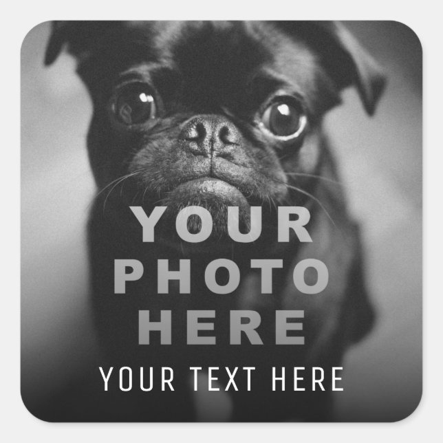 Create Your Own Simple Single Photo & Custom Text Square Sticker (Front)