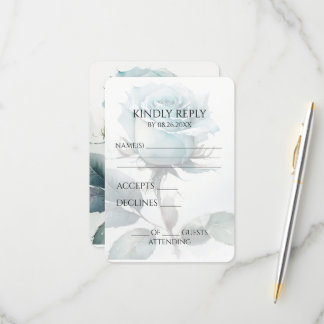 Create Your Own Single Blue Watercolor Rose RSVP Card