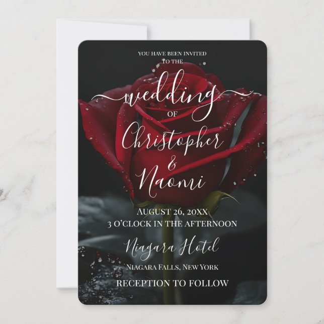 Create Your Own Single Red Rose Closeup Invitation (Front)