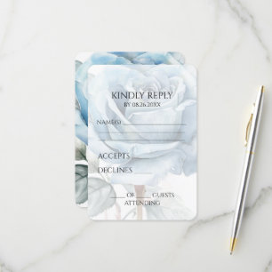 Create Your Own Soft Blue Vintage Watercolor Rose RSVP Card