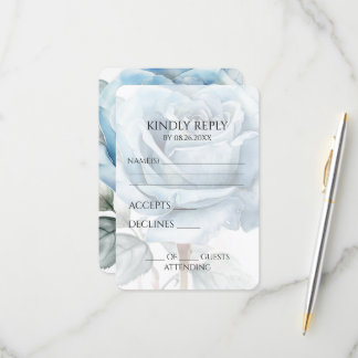 Create Your Own Soft Blue Vintage Watercolor Rose RSVP Card