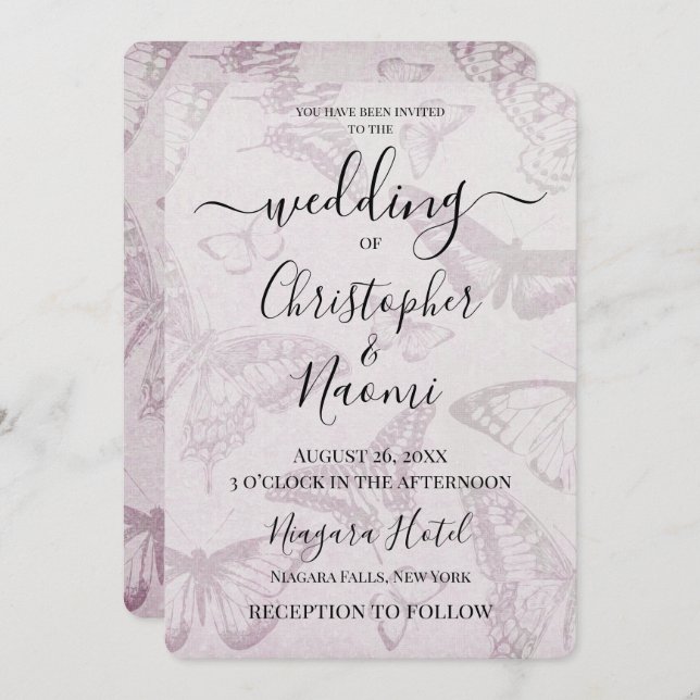 Create Your Own Soft Vintage Butterfly Paper Invitation (Front/Back)