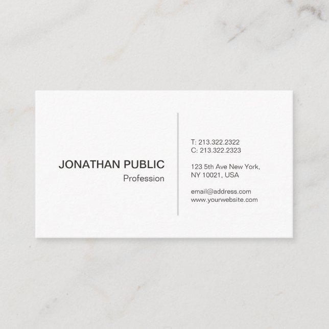 Create Your Own Sophisticated Simple White Business Card (Front)