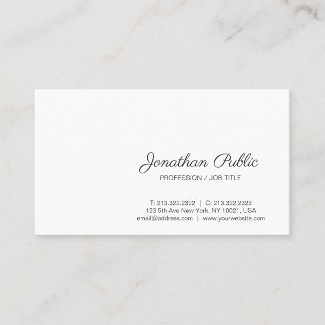 Create Your Own Sophisticated White Modern Plain Business Card (Front)