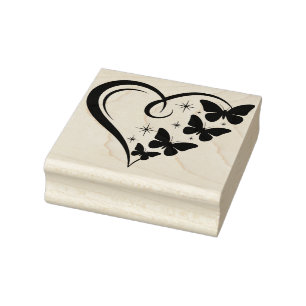 Create Your Own Sparkles Butterflies Heart Rubber Stamp