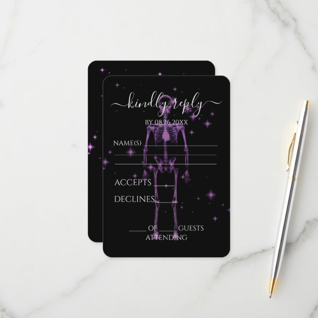 Create Your Own - Sparkling X-Ray Skeleton RSVP Card (Front/Back In Situ)