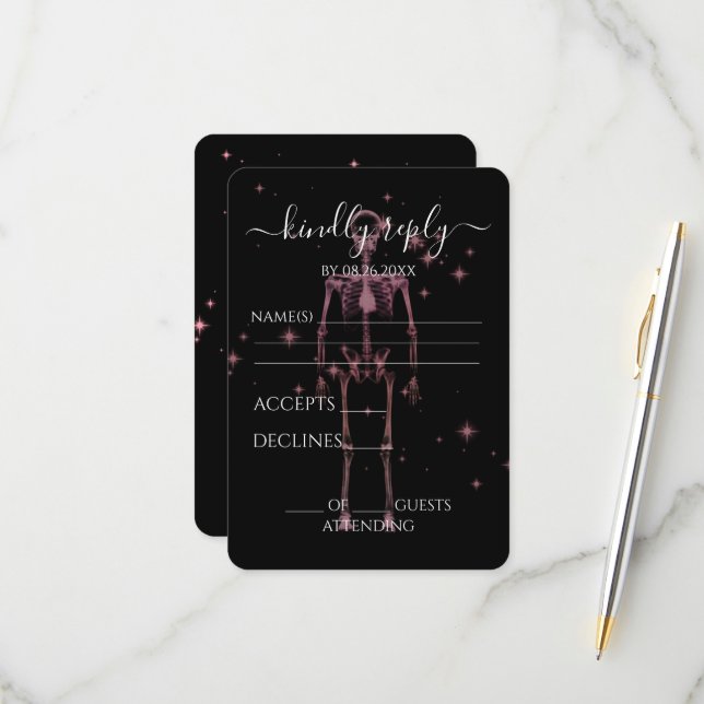 Create Your Own - Sparkling X-Ray Skeleton RSVP Card (Front/Back In Situ)