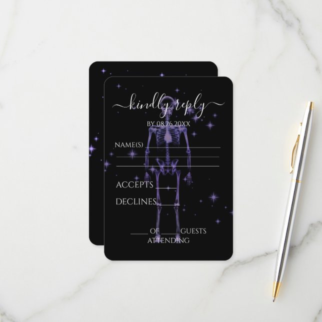Create Your Own - Sparkling X-Ray Skeleton RSVP Card (Front/Back In Situ)