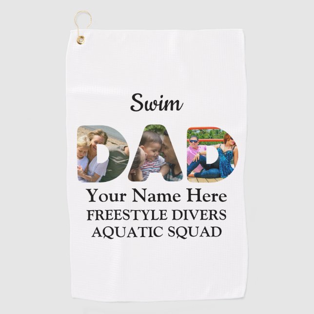 Create your own sports Dad photo collage Swim Dad Golf Towel (Front)