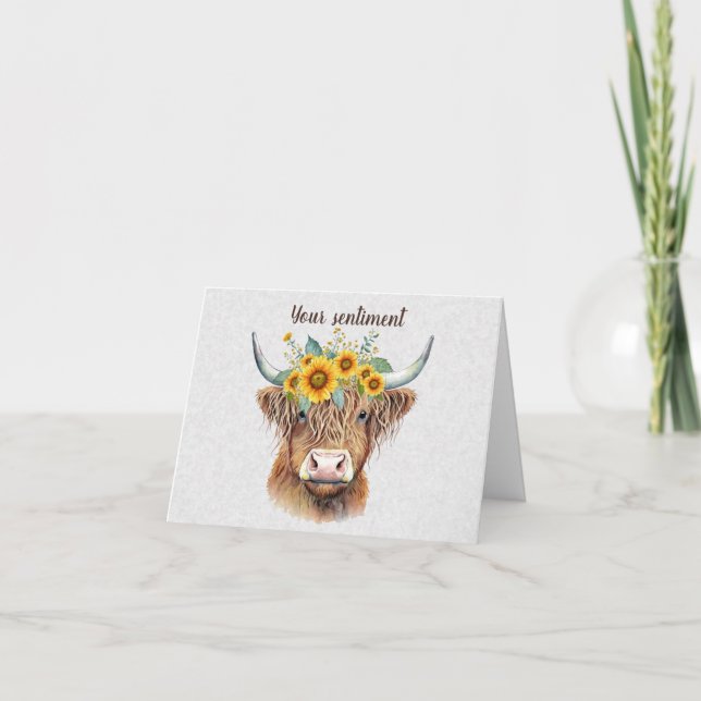 Create Your Own Spring Highland Bull & Wildflowers Card (Front)