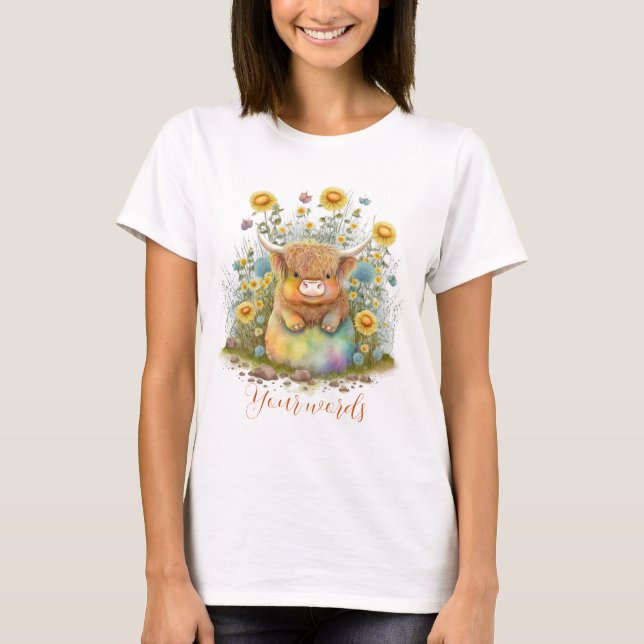 Create Your Own Spring Highland Bull & Wildflowers T-Shirt (Front)