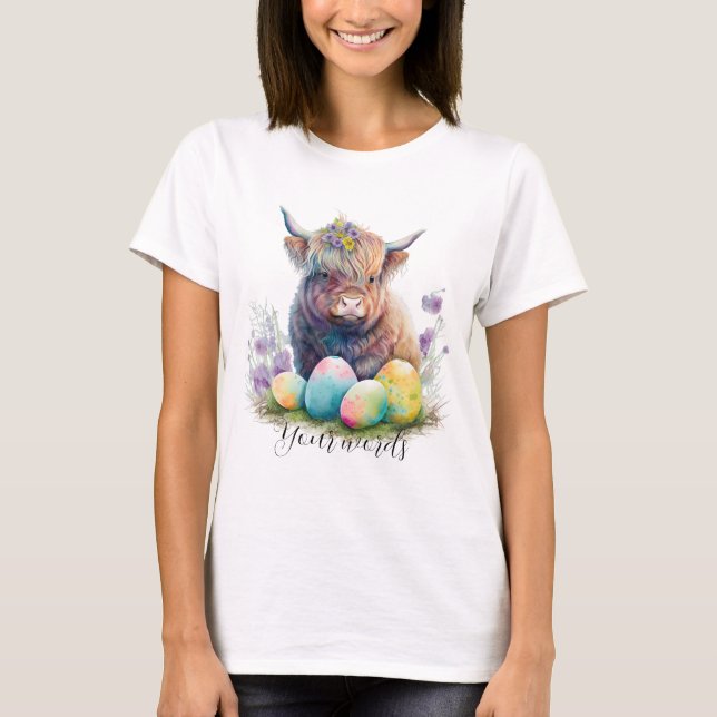 Create Your Own Spring Highland Bull & Wildflowers T-Shirt (Front)
