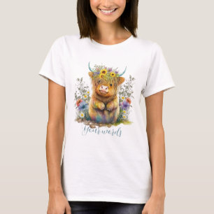 Create Your Own Spring Highland Bull & Wildflowers T-Shirt