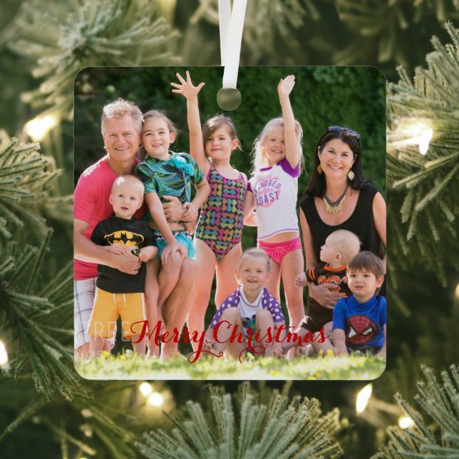 Create Your Own Square Photo Holiday Christmas Metal Ornament (Insitu)