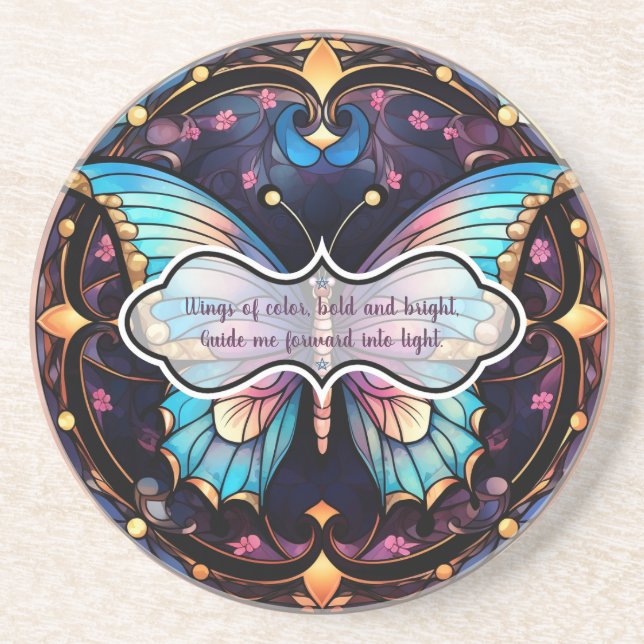 Create Your Own Stained Glass Blue Butterfly Coaster (Front)