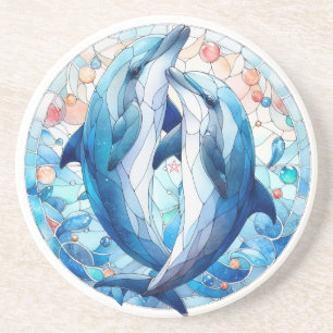 Create Your Own Stained Glass Hugging Dolphins Coaster