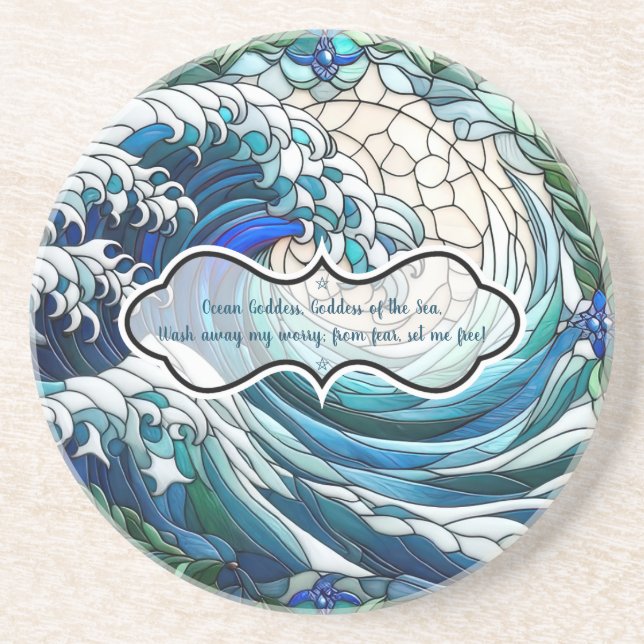 Create Your Own Stained Glass Moonlit Curled Waves Coaster (Front)