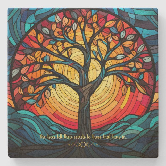 Create Your Own Stained Glass Noonday Sun Trees Stone Coaster (Front)