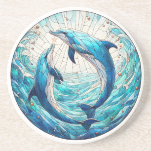 Create Your Own Stained Glass Radiant Dolphins Coaster