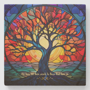 Create Your Own Stained Glass Scenic Sunrise Tree Stone Coaster