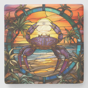 Create Your Own Stained Glass Style Purple Crab Stone Coaster